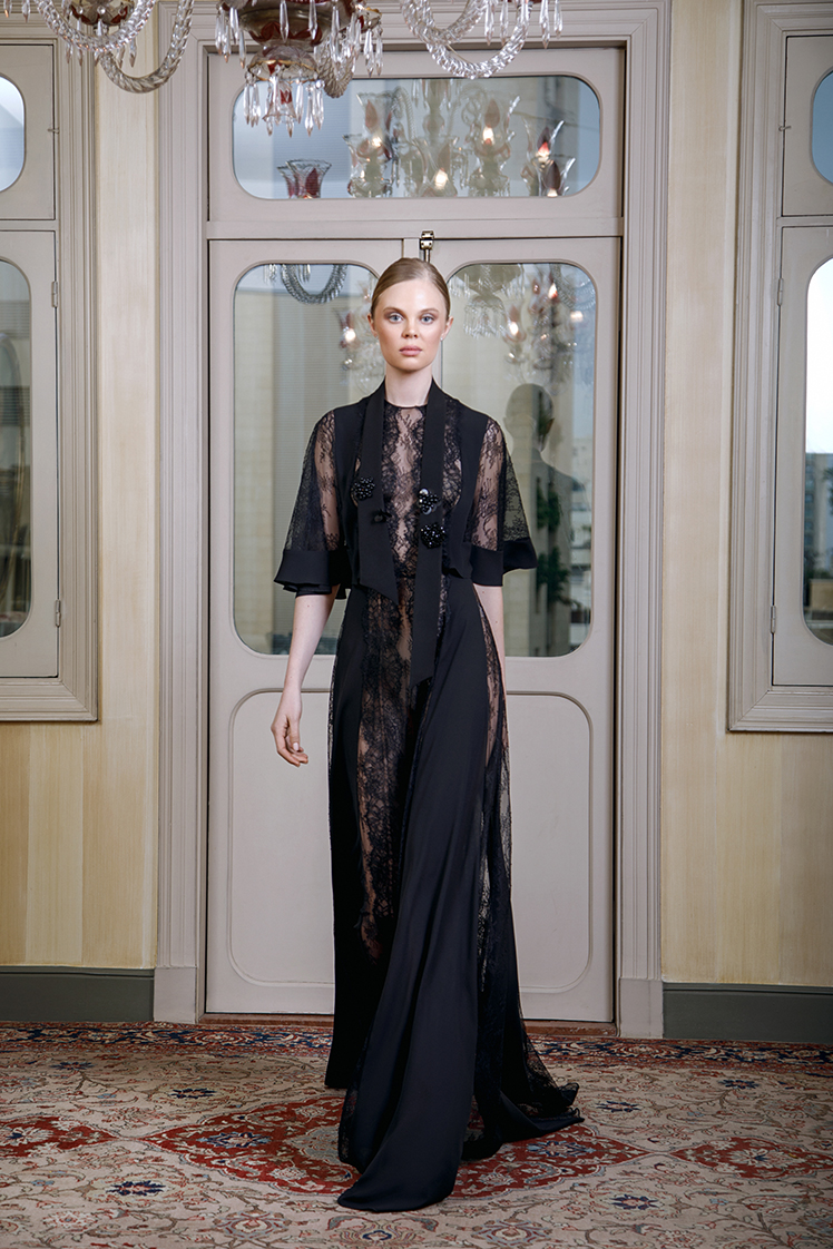 LONG DRESS IN LACE AND CREPE - HONAYDA