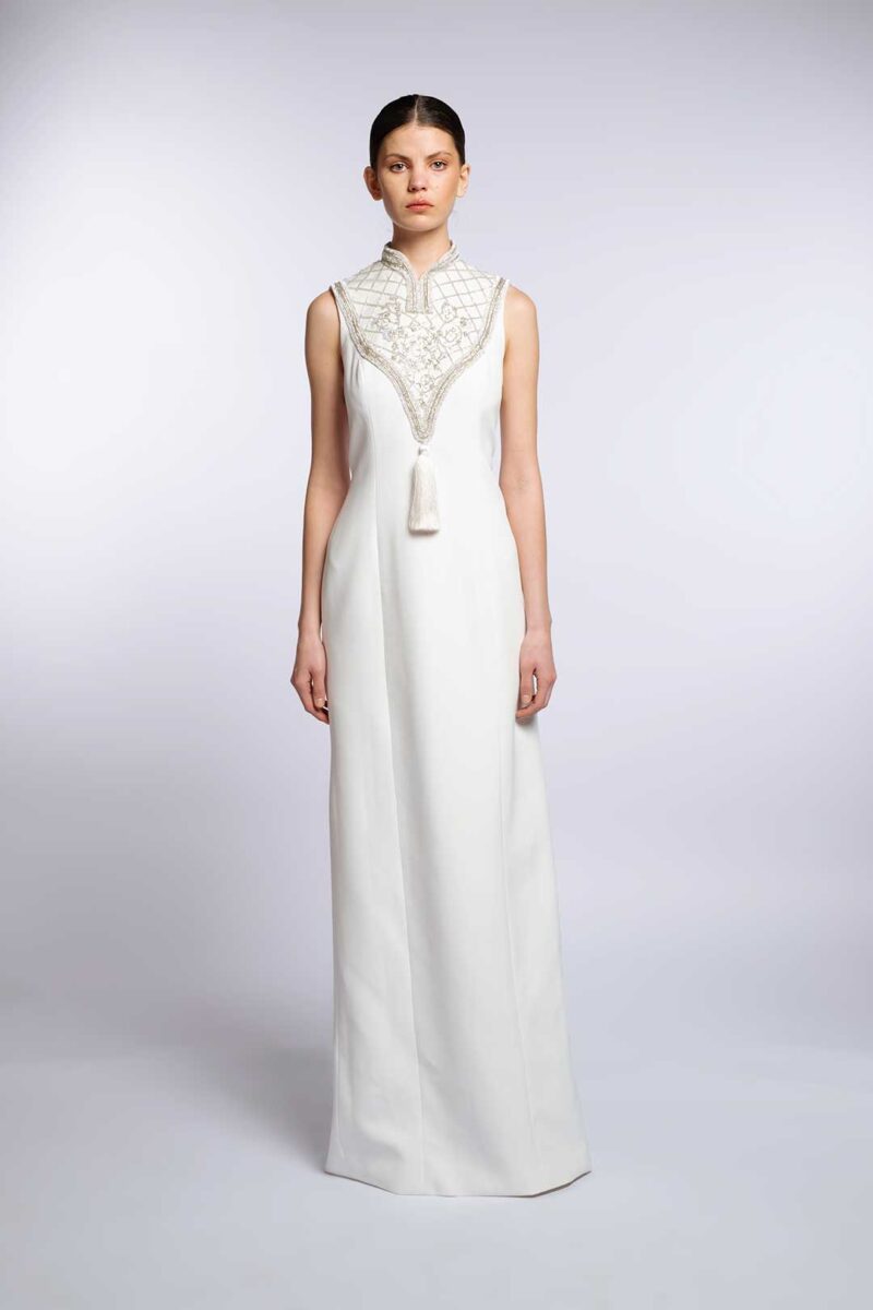 Long dress in embroidered crepe - HONAYDA